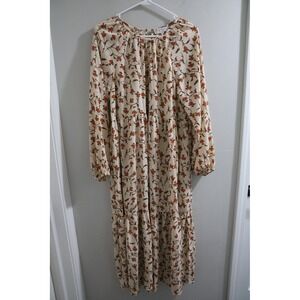 Hayden Los Angeles Floral Print Tiered Midi Dress, Long Sleeve, Bohemian, Size M